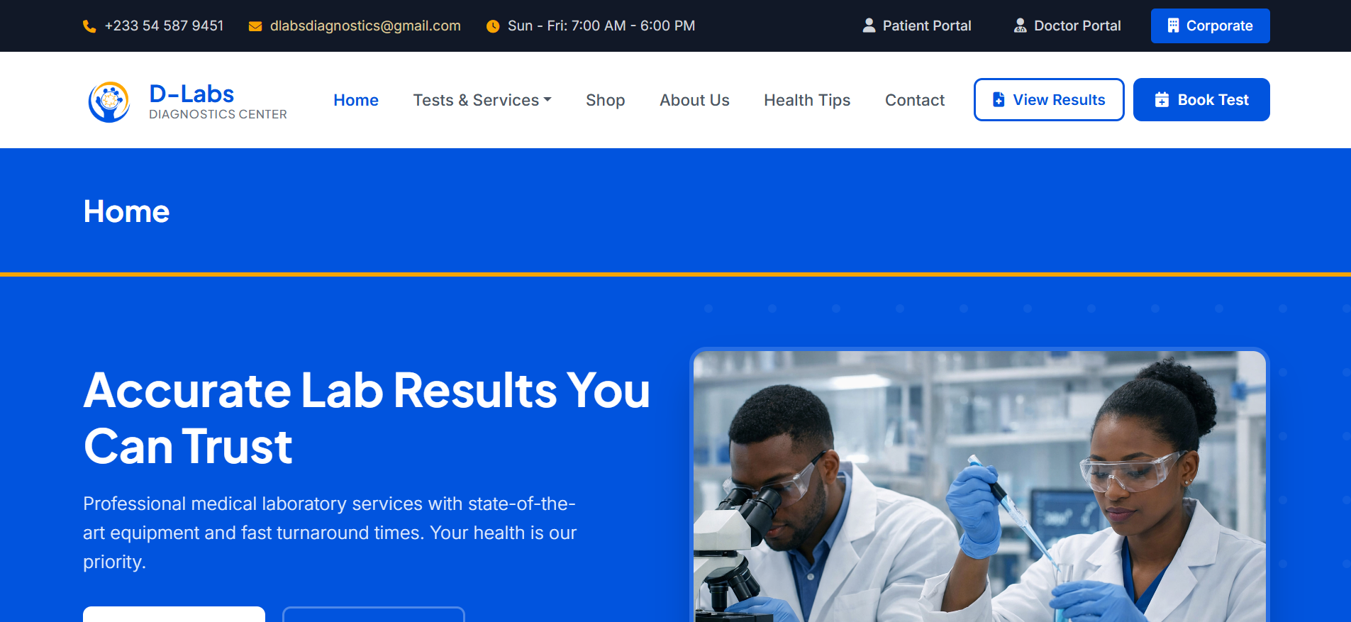 D-Labs Diagnostic Center — Complete Medical Laboratory Platform