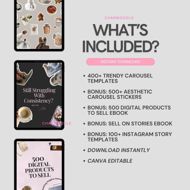 400+ Faceless Instagram Carousel Templates (MRR & PLR Canva Social Media Kit) · Screenshot 2