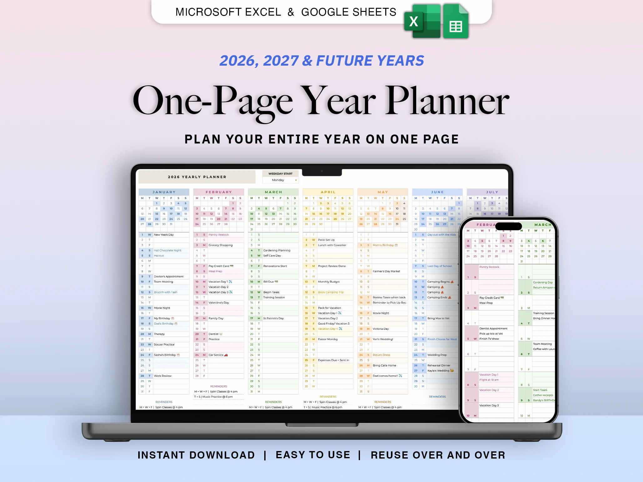 One-Page Year Planner (Digital Spreadsheet Planner) · Screenshot 3