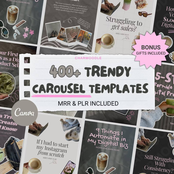 400+ Faceless Instagram Carousel Templates (MRR & PLR Canva Social Media Kit)